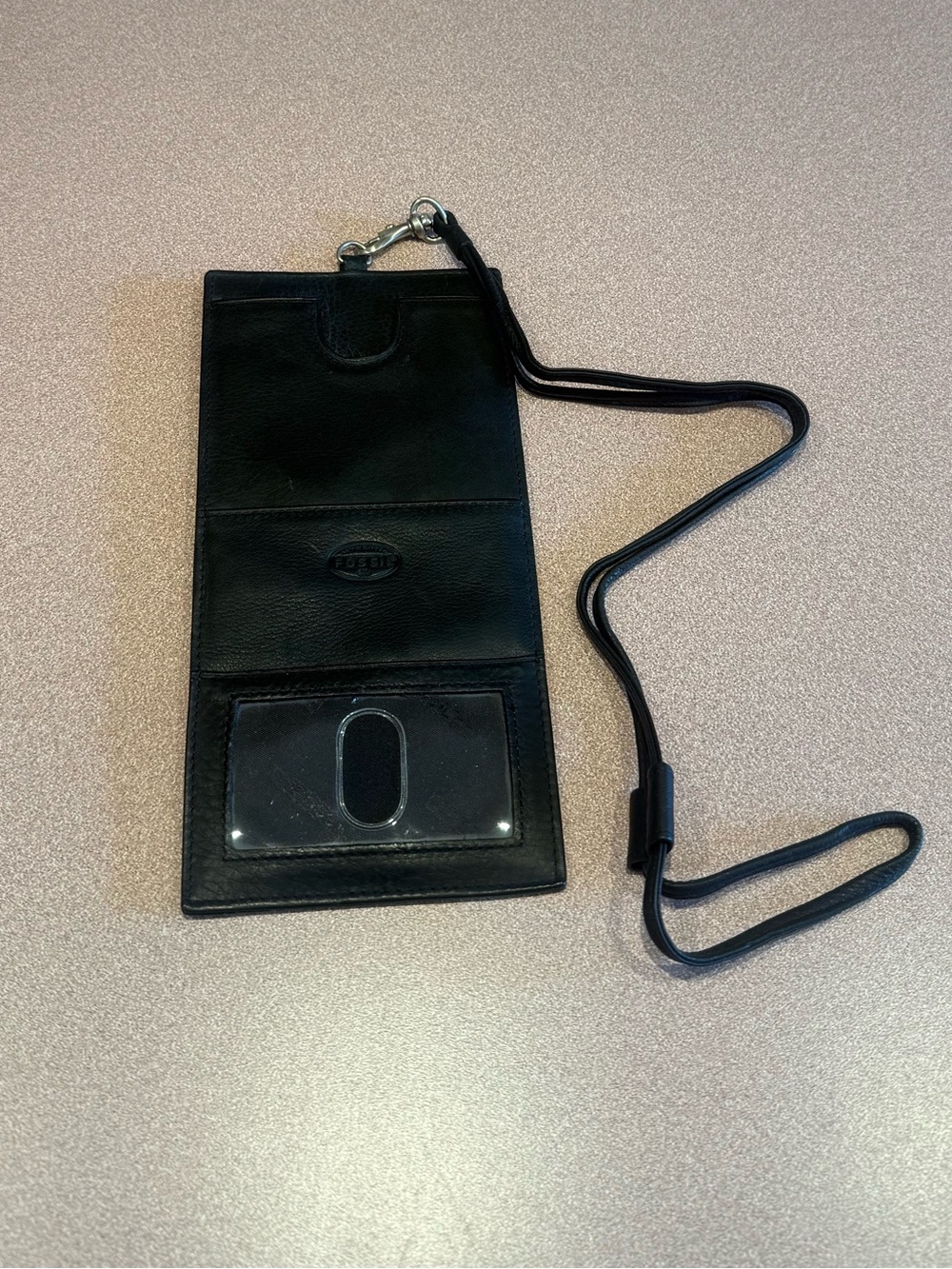 Fossil Black Leather Travel Lanyard Wallet